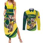 Australian Tasmanian Pademelon Cricket Custom Couples Matching Summer Maxi Dress and Long Sleeve Button Shirt Aussie National Color