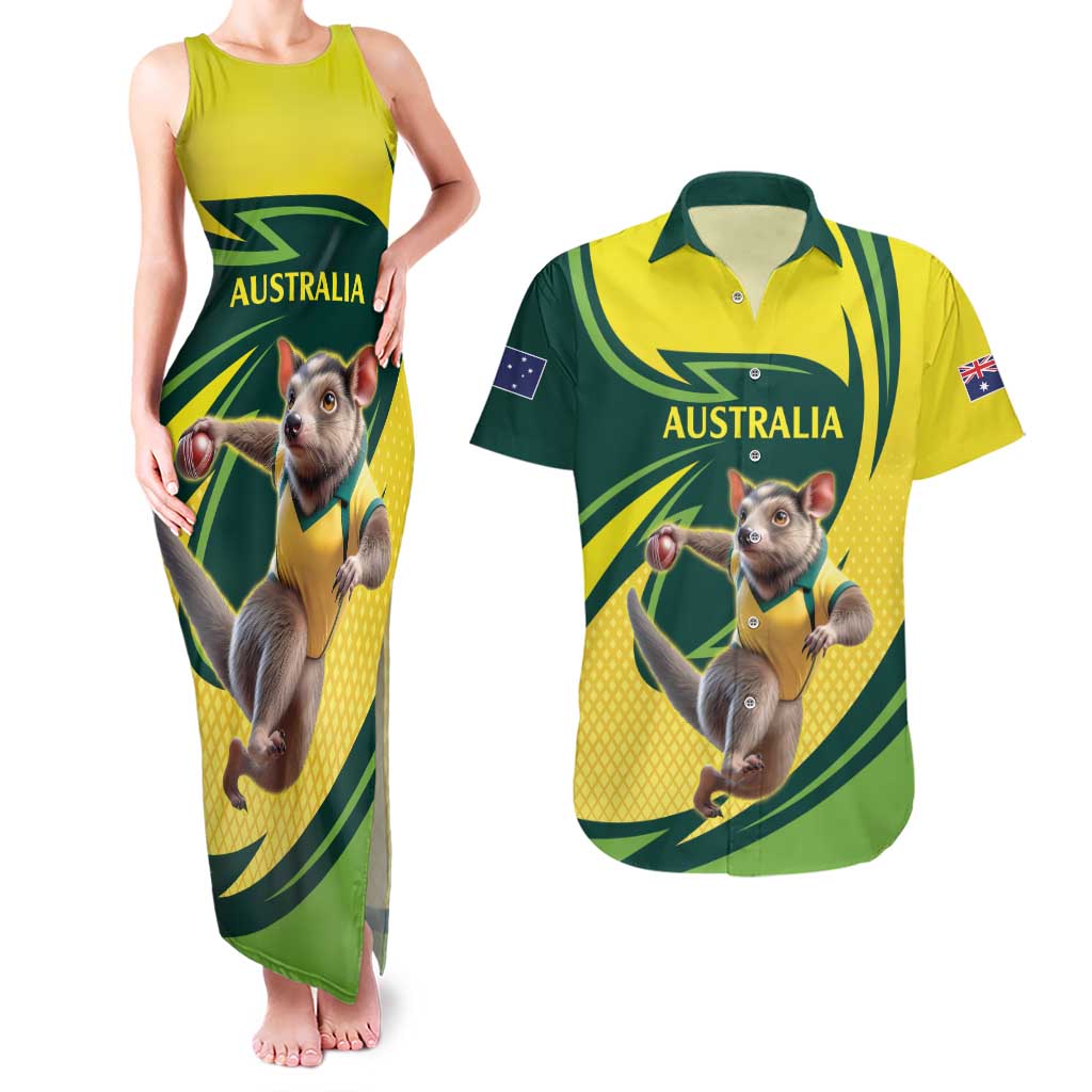 Australian Tasmanian Pademelon Cricket Custom Couples Matching Tank Maxi Dress and Hawaiian Shirt Aussie National Color