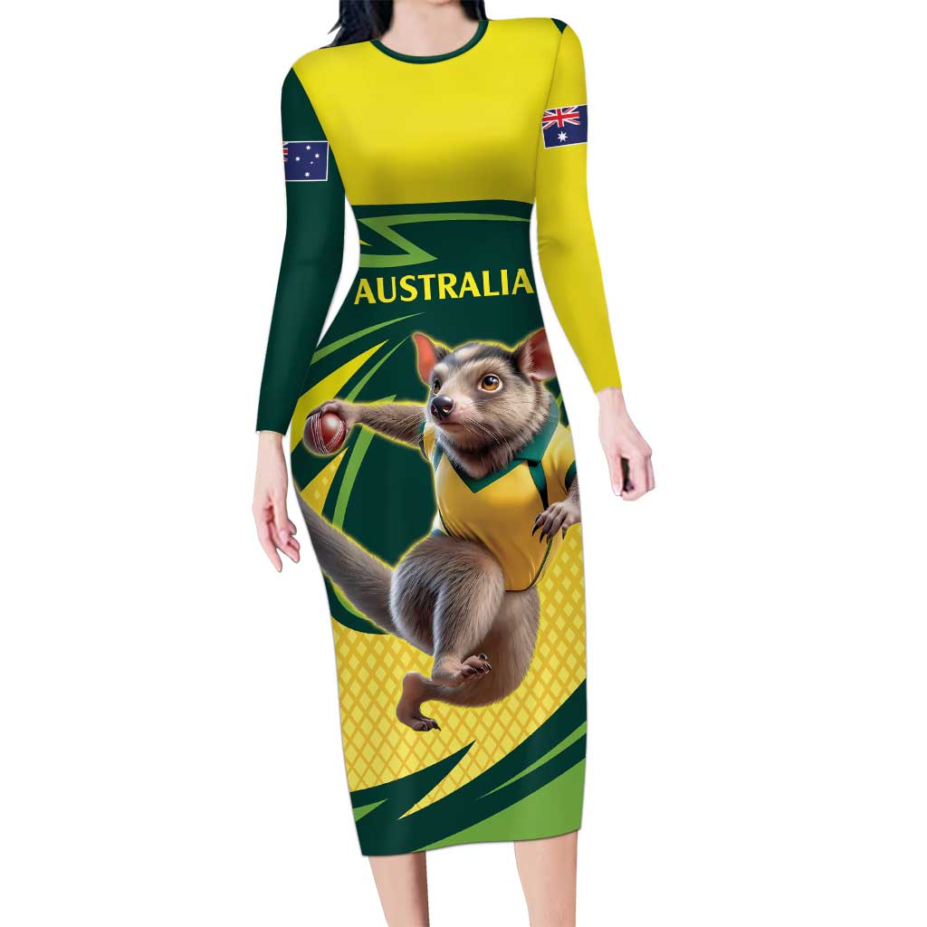 Australian Tasmanian Pademelon Cricket Custom Family Matching Long Sleeve Bodycon Dress and Hawaiian Shirt Aussie National Color