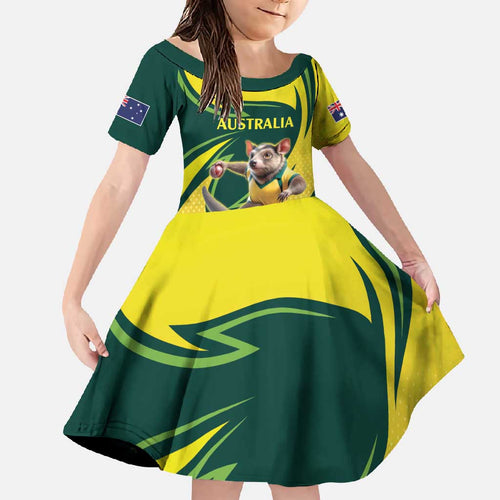 Australian Tasmanian Pademelon Cricket Custom Family Matching Mermaid Dress and Hawaiian Shirt Aussie National Color