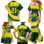Australian Tasmanian Pademelon Cricket Custom Family Matching Mermaid Dress and Hawaiian Shirt Aussie National Color