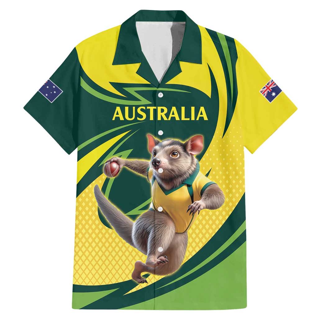 Australian Tasmanian Pademelon Cricket Custom Family Matching Mermaid Dress and Hawaiian Shirt Aussie National Color