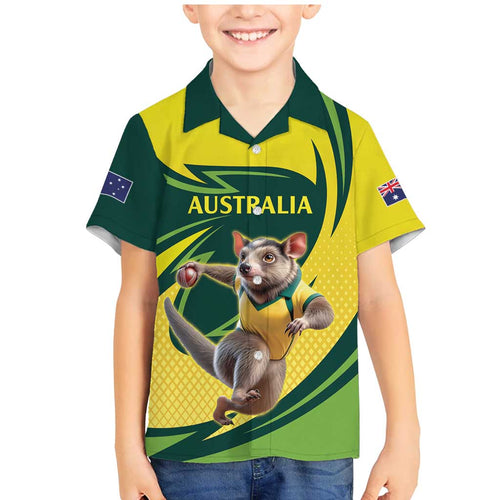 Australian Tasmanian Pademelon Cricket Custom Family Matching Mermaid Dress and Hawaiian Shirt Aussie National Color