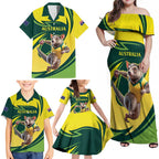 Australian Tasmanian Pademelon Cricket Custom Family Matching Off Shoulder Maxi Dress and Hawaiian Shirt Aussie National Color