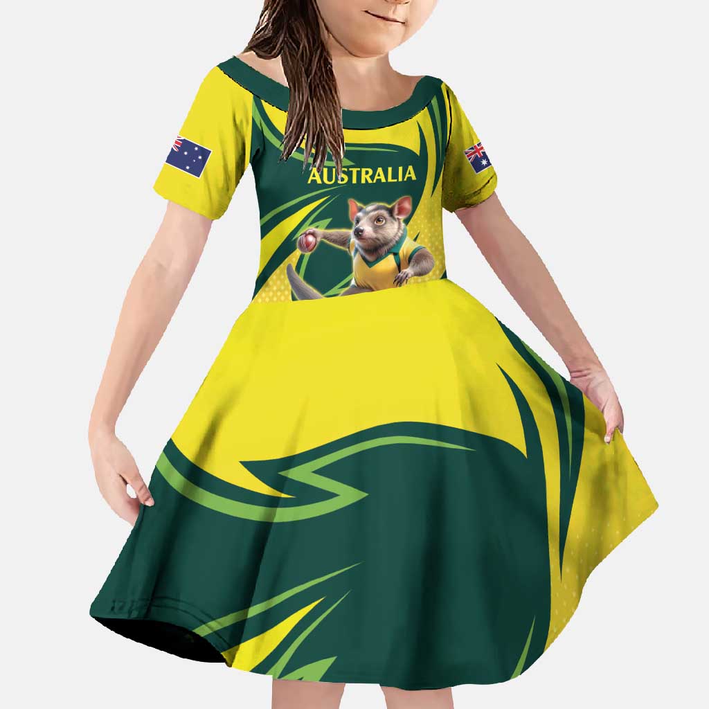 Australian Tasmanian Pademelon Cricket Custom Family Matching Off Shoulder Maxi Dress and Hawaiian Shirt Aussie National Color