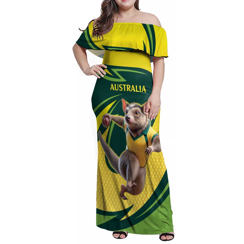 Australian Tasmanian Pademelon Cricket Custom Family Matching Off Shoulder Maxi Dress and Hawaiian Shirt Aussie National Color