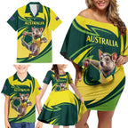 Australian Tasmanian Pademelon Cricket Custom Family Matching Off Shoulder Short Dress and Hawaiian Shirt Aussie National Color