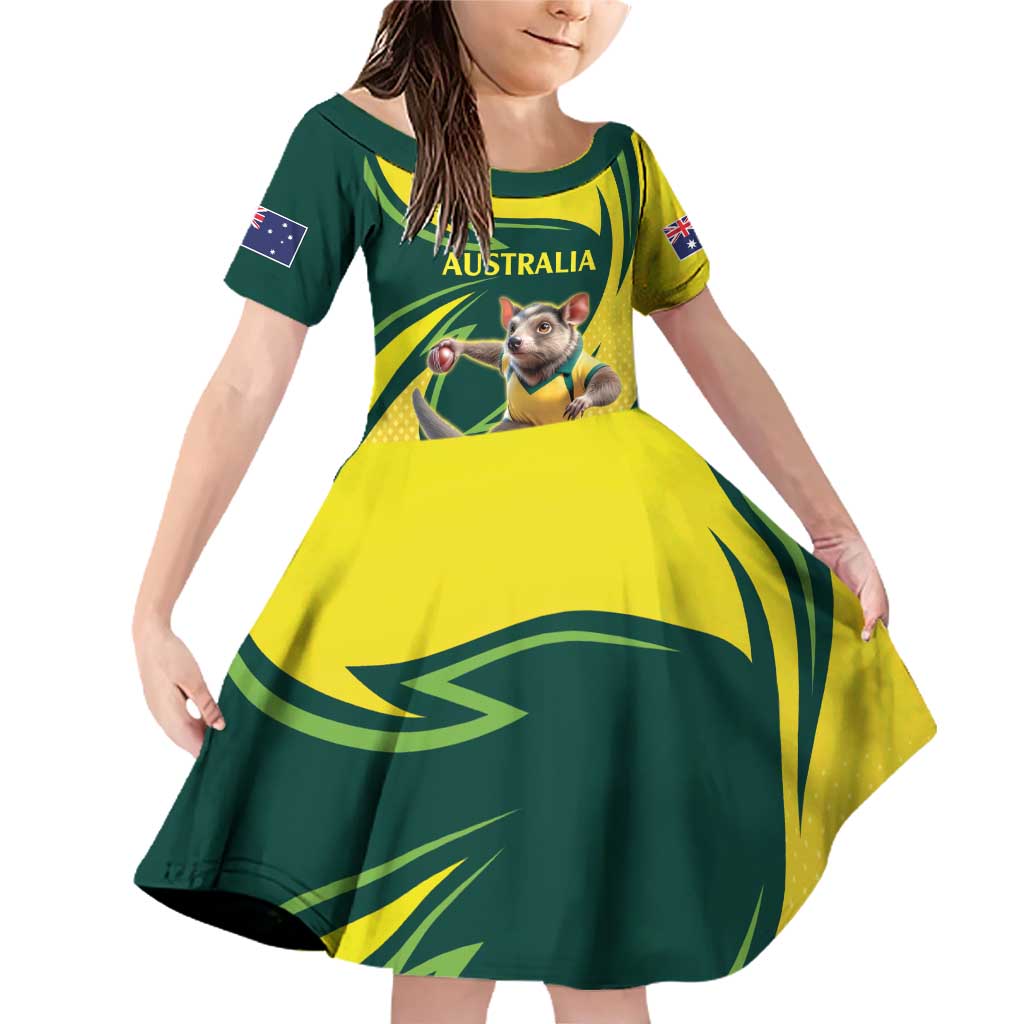 Australian Tasmanian Pademelon Cricket Custom Family Matching Off Shoulder Short Dress and Hawaiian Shirt Aussie National Color