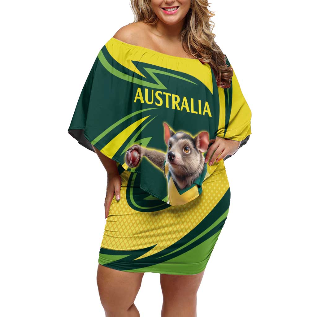 Australian Tasmanian Pademelon Cricket Custom Family Matching Off Shoulder Short Dress and Hawaiian Shirt Aussie National Color