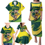 Australian Tasmanian Pademelon Cricket Custom Family Matching Puletasi and Hawaiian Shirt Aussie National Color