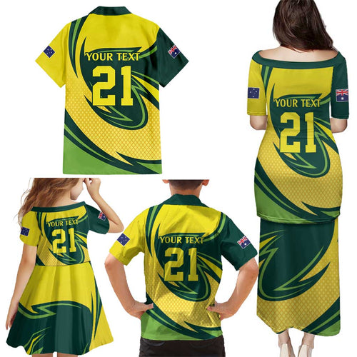 Australian Tasmanian Pademelon Cricket Custom Family Matching Puletasi and Hawaiian Shirt Aussie National Color