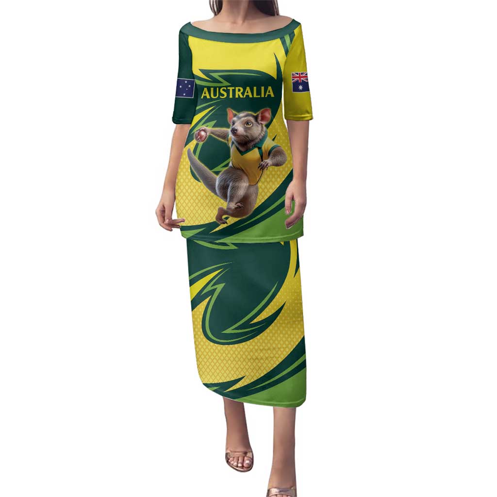 Australian Tasmanian Pademelon Cricket Custom Family Matching Puletasi and Hawaiian Shirt Aussie National Color