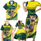 Australian Tasmanian Pademelon Cricket Custom Family Matching Short Sleeve Bodycon Dress and Hawaiian Shirt Aussie National Color