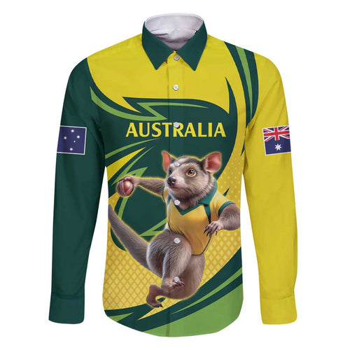 Australian Tasmanian Pademelon Cricket Custom Family Matching Short Sleeve Bodycon Dress and Hawaiian Shirt Aussie National Color