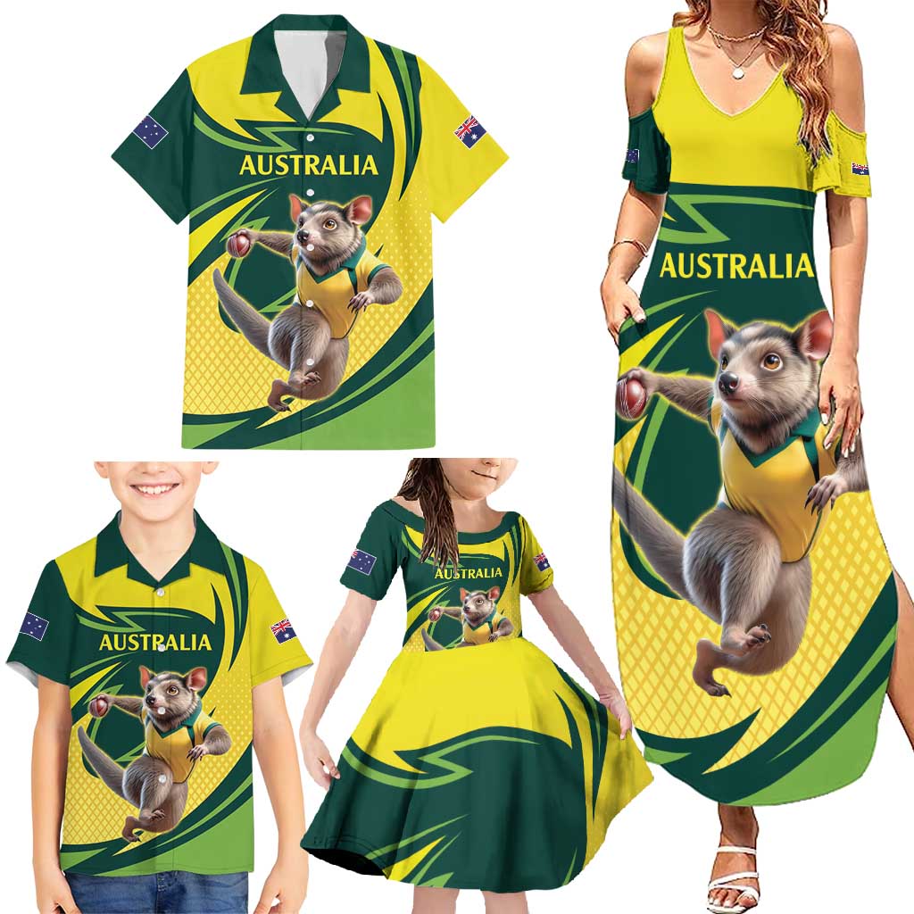 Australian Tasmanian Pademelon Cricket Custom Family Matching Summer Maxi Dress and Hawaiian Shirt Aussie National Color