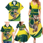 Australian Tasmanian Pademelon Cricket Custom Family Matching Summer Maxi Dress and Hawaiian Shirt Aussie National Color