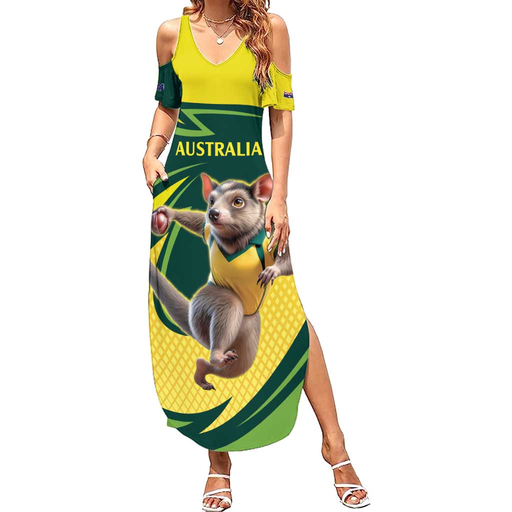 Australian Tasmanian Pademelon Cricket Custom Family Matching Summer Maxi Dress and Hawaiian Shirt Aussie National Color