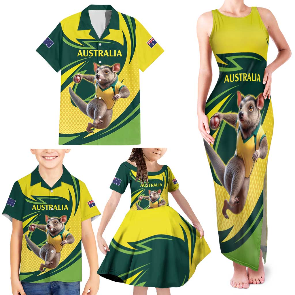 Australian Tasmanian Pademelon Cricket Custom Family Matching Tank Maxi Dress and Hawaiian Shirt Aussie National Color