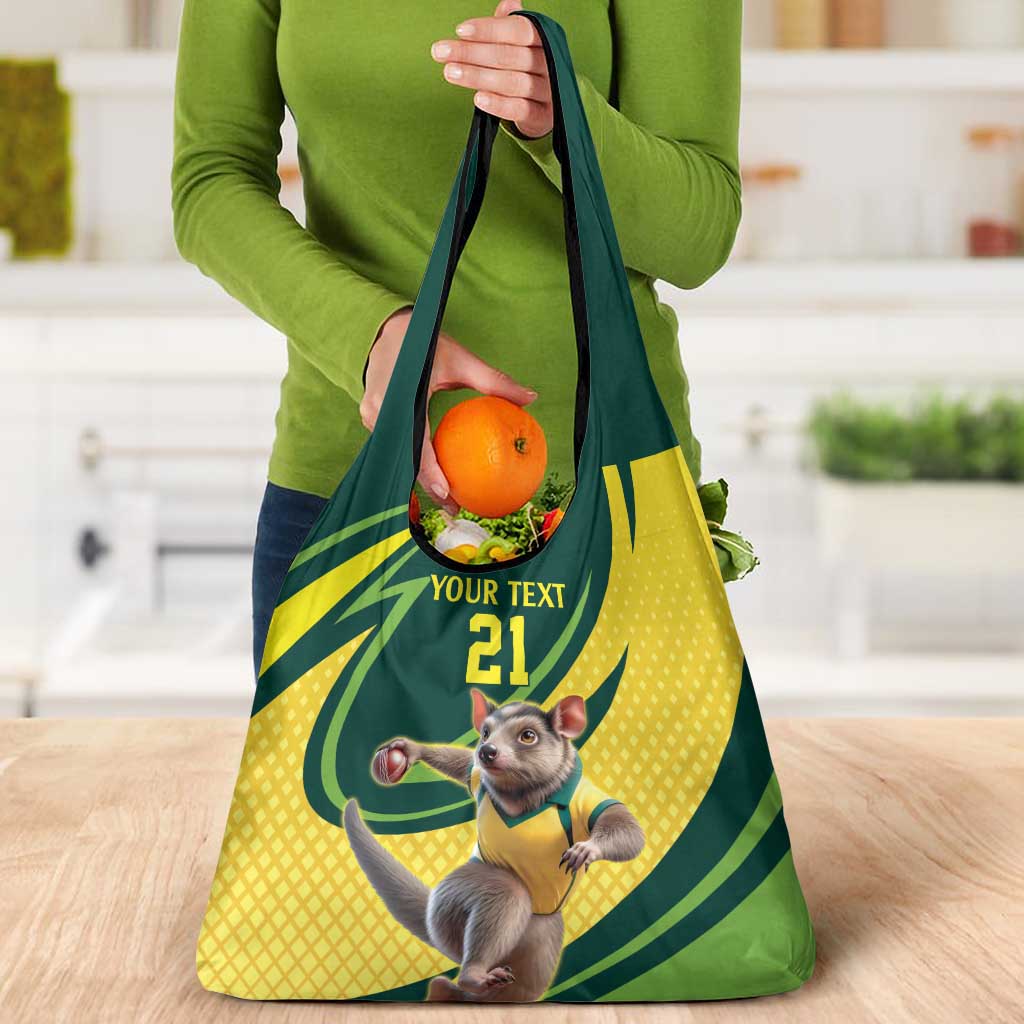 Australian Tasmanian Pademelon Cricket Custom Grocery Bag Aussie National Color