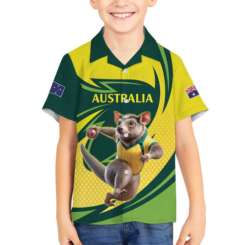 Australian Tasmanian Pademelon Cricket Custom Kid Hawaiian Shirt Aussie National Color