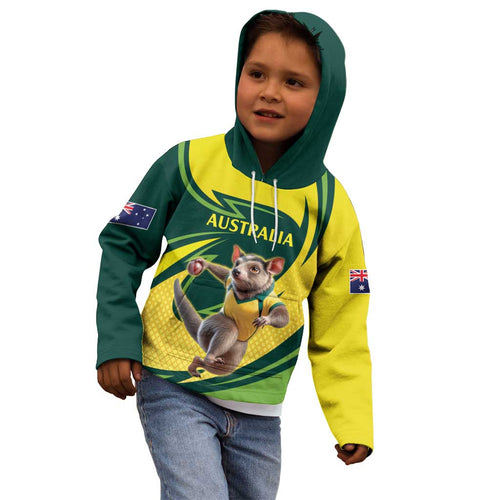 Australian Tasmanian Pademelon Cricket Custom Kid Hoodie Aussie National Color