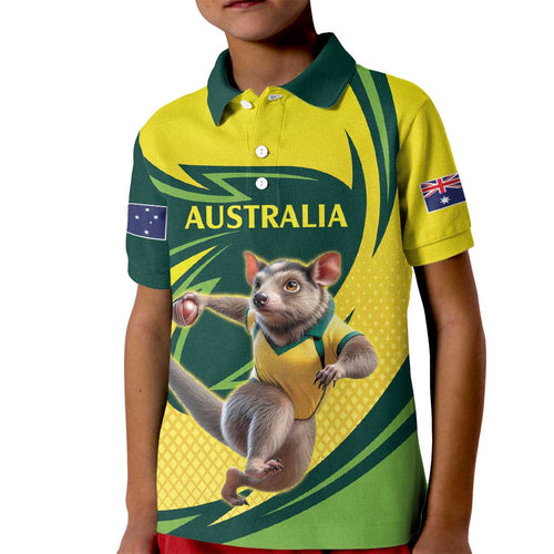 Australian Tasmanian Pademelon Cricket Custom Kid Polo Shirt Aussie National Color