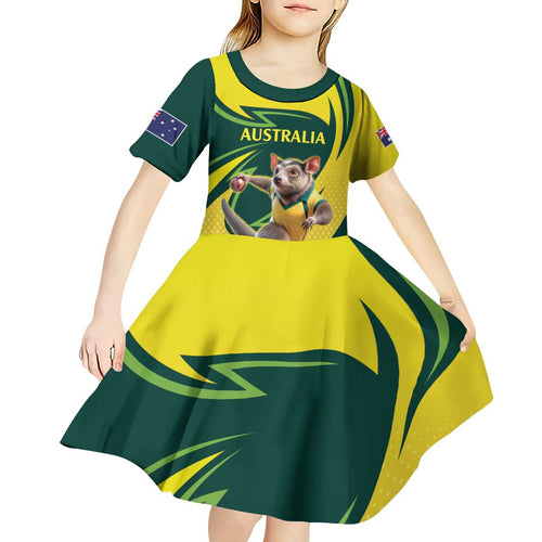 Australian Tasmanian Pademelon Cricket Custom Kid Short Sleeve Dress Aussie National Color