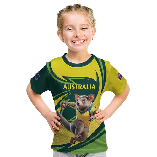 Australian Tasmanian Pademelon Cricket Custom Kid T Shirt Aussie National Color