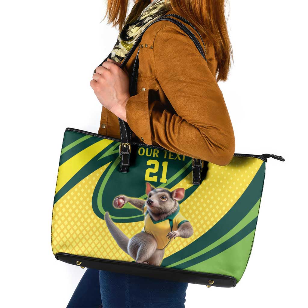 Australian Tasmanian Pademelon Cricket Custom Leather Tote Bag Aussie National Color