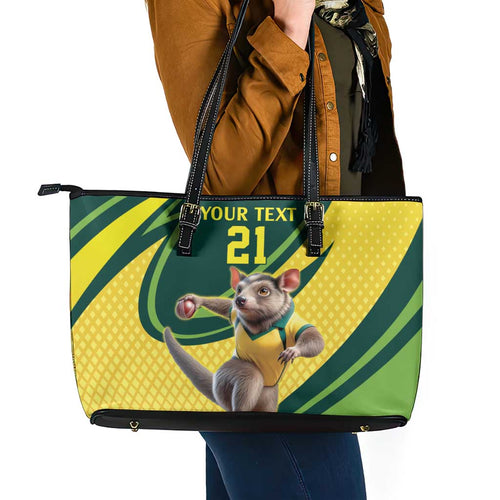 Australian Tasmanian Pademelon Cricket Custom Leather Tote Bag Aussie National Color