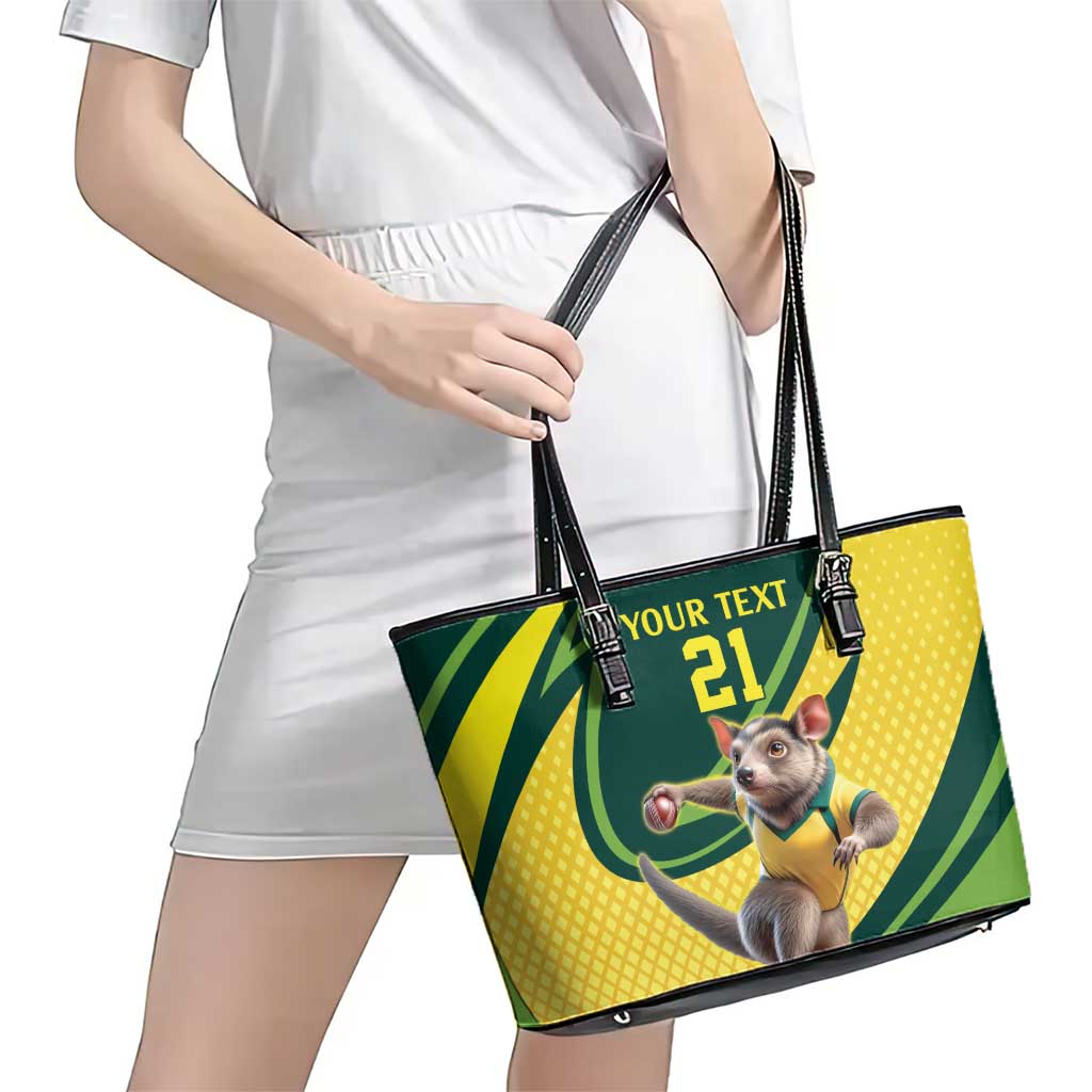 Australian Tasmanian Pademelon Cricket Custom Leather Tote Bag Aussie National Color