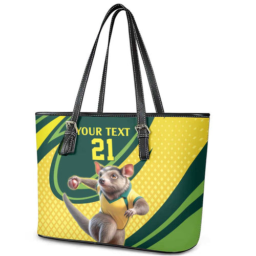 Australian Tasmanian Pademelon Cricket Custom Leather Tote Bag Aussie National Color