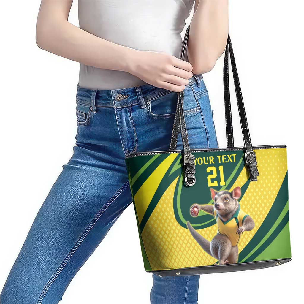 Australian Tasmanian Pademelon Cricket Custom Leather Tote Bag Aussie National Color