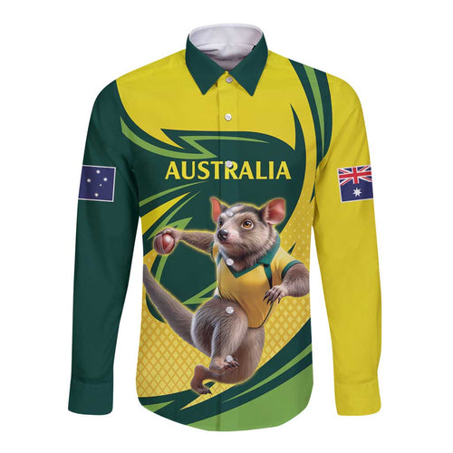 Australian Tasmanian Pademelon Cricket Custom Long Sleeve Button Shirt Aussie National Color