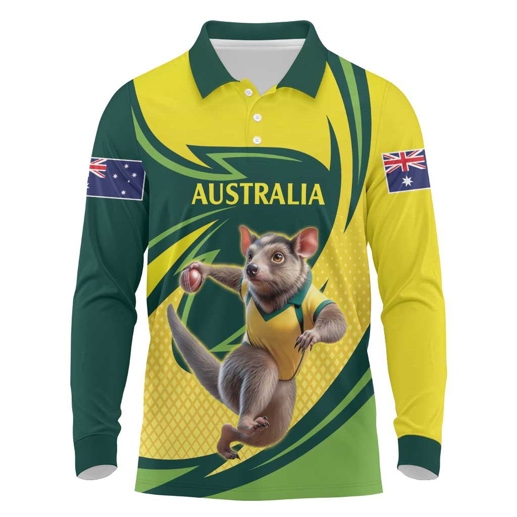 Australian Tasmanian Pademelon Cricket Custom Long Sleeve Polo Shirt Aussie National Color