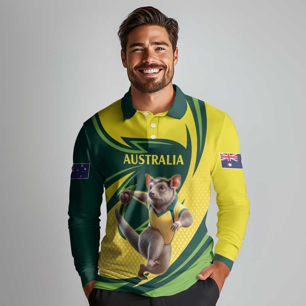 Australian Tasmanian Pademelon Cricket Custom Long Sleeve Polo Shirt Aussie National Color