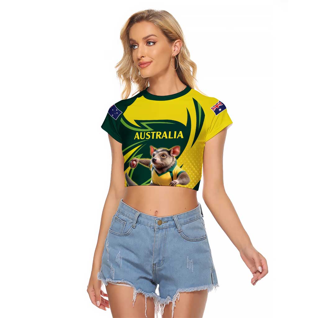 Australian Tasmanian Pademelon Cricket Custom Raglan Cropped T Shirt Aussie National Color