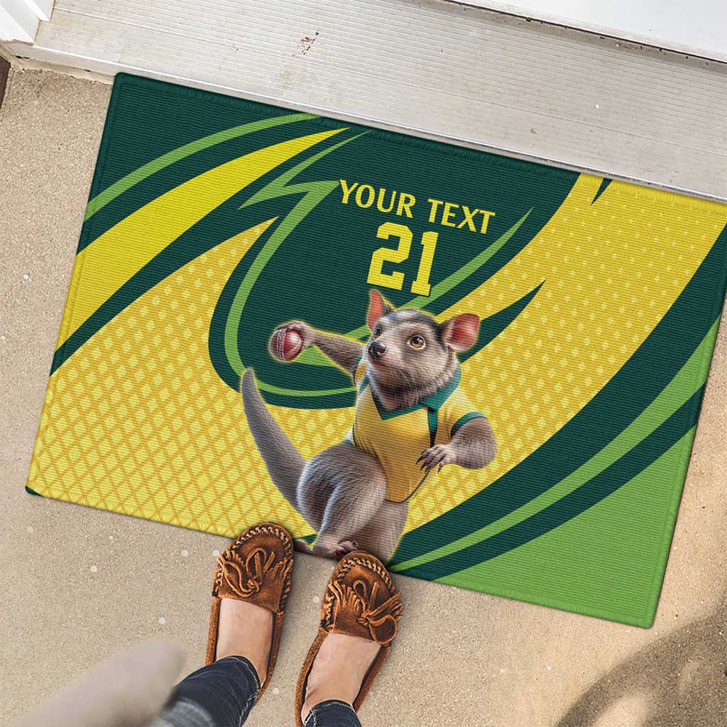 Australian Tasmanian Pademelon Cricket Custom Rubber Doormat Aussie National Color