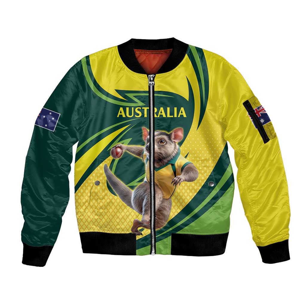 Australian Tasmanian Pademelon Cricket Custom Sleeve Zip Bomber Jacket Aussie National Color
