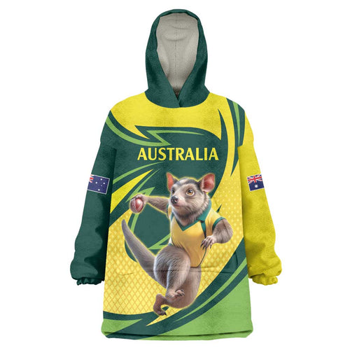 Australian Tasmanian Pademelon Cricket Custom Wearable Blanket Hoodie Aussie National Color