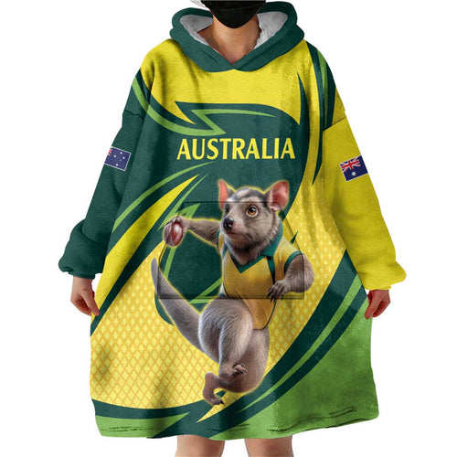 Australian Tasmanian Pademelon Cricket Custom Wearable Blanket Hoodie Aussie National Color