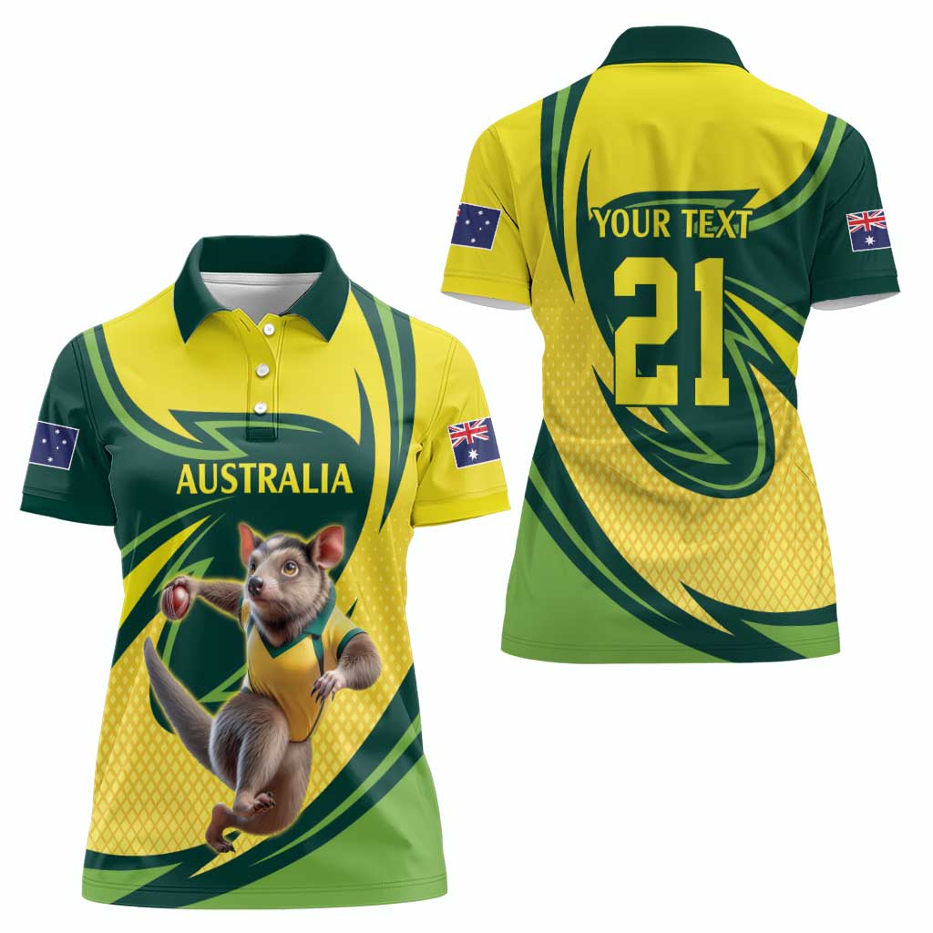 Australian Tasmanian Pademelon Cricket Custom Women Polo Shirt Aussie National Color
