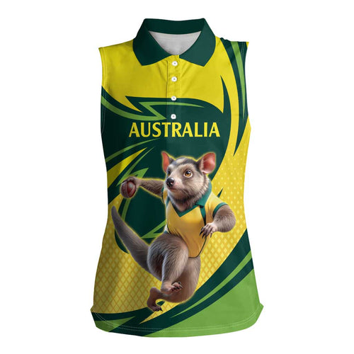 Australian Tasmanian Pademelon Cricket Custom Women Sleeveless Polo Shirt Aussie National Color