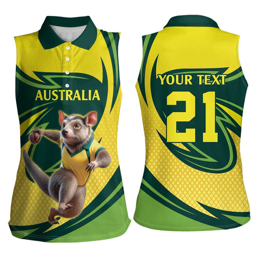 Australian Tasmanian Pademelon Cricket Custom Women Sleeveless Polo Shirt Aussie National Color