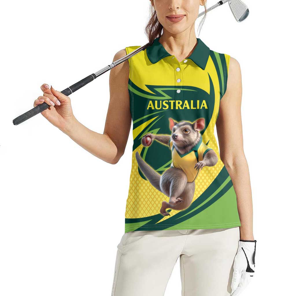 Australian Tasmanian Pademelon Cricket Custom Women Sleeveless Polo Shirt Aussie National Color
