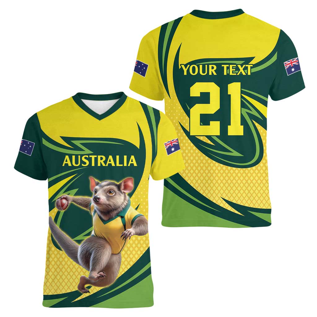 Australian Tasmanian Pademelon Cricket Custom Women V-Neck T-Shirt Aussie National Color