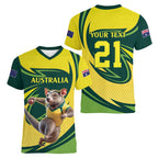 Australian Tasmanian Pademelon Cricket Custom Women V-Neck T-Shirt Aussie National Color