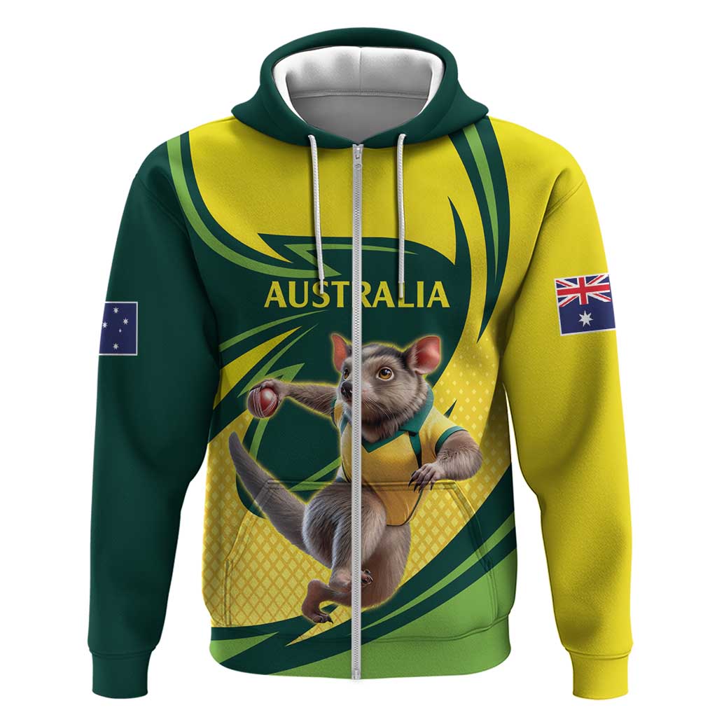 Australian Tasmanian Pademelon Cricket Custom Zip Hoodie Aussie National Color