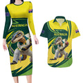 Australian Water Dragon Cricket Custom Couples Matching Long Sleeve Bodycon Dress and Hawaiian Shirt Aussie National Color