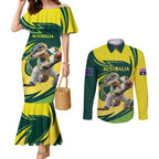 Australian Water Dragon Cricket Custom Couples Matching Mermaid Dress and Long Sleeve Button Shirt Aussie National Color